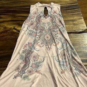 SOFT BLU PEPPER MEDIUM LIGHT VELVETY PINK WITH BLUE PINK FLOWER PRINT DRESS